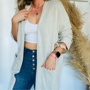 Donni x Anthropologie Ribbed Grey & White Open Cardigan OSFA